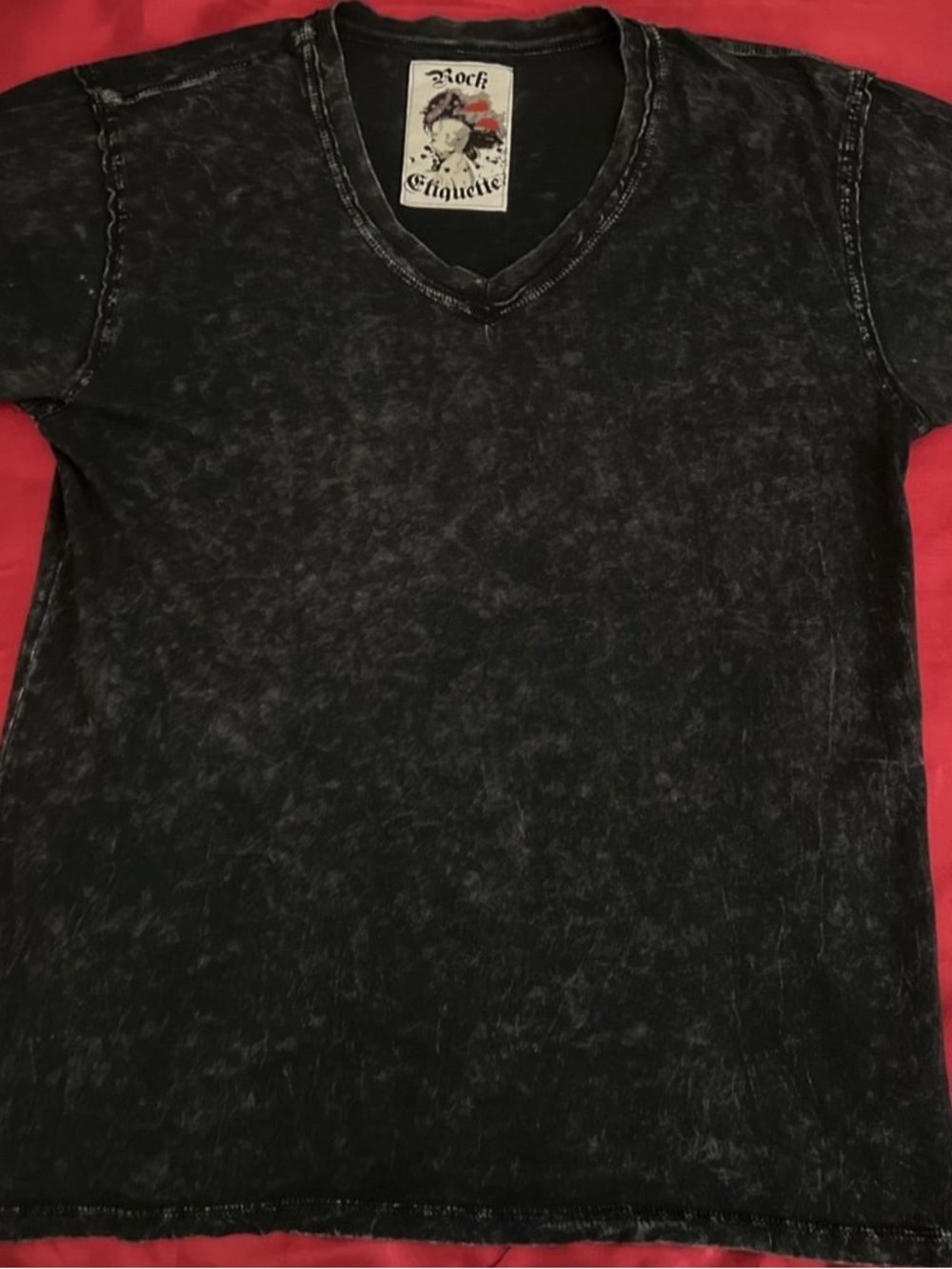 Rock Etiquette Black / Gray Mineral Wash V-Neck Tee, Medium